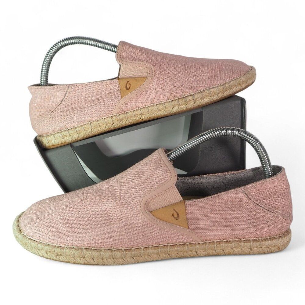 Olukai Kaula Pa'a Kapa Linen Espadrille Slip-on Loafers Rose Sea Salt Women's 9